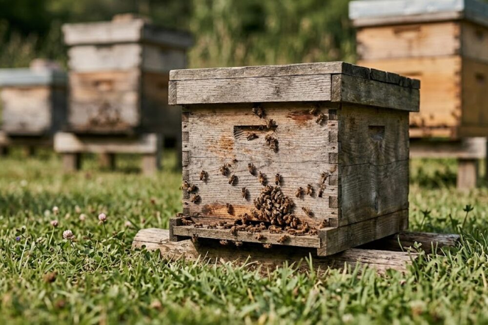 Natural honey formation in hive frames